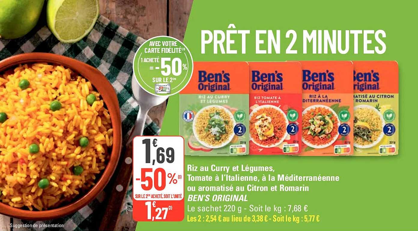 riz au curry et légumes, tomate à l'italienne, à la méditerranéenne ou aromatisé au citron et romarin ben's original