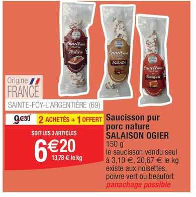 saucisson pur porc nature salaison ogier