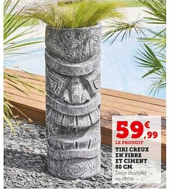 tiki creux en fibre et ciment 80 cm