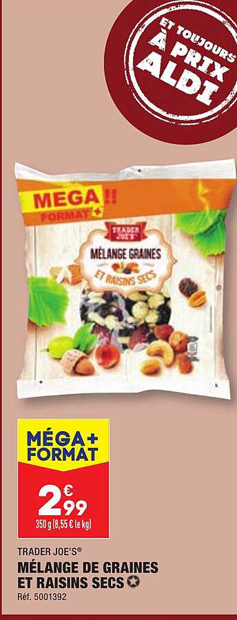 trader joe's mélange de graines et raisins secs
