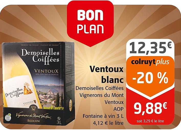ventoux blanc demoiselles coiffées vignerons du mont ventoux aop fontaine à vin 3 l