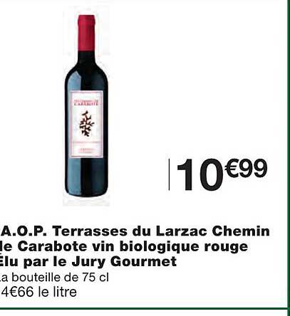 a.o.p. terrasses du larzac chemin le carabote vin biologique rouge élu par le jury gourmet