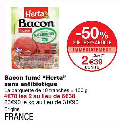 bacon fumé "herta" sans antibiotique