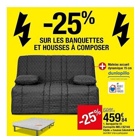 banquette-lit dunlopillo meli bz140 slide + housse géométrique