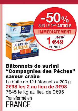 bâtonnets de surimi "compagnies des pêches" saveur crabe