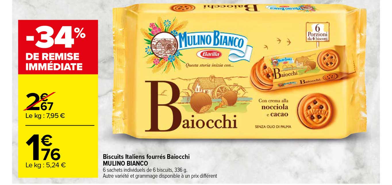 biscuits italiens fourrés baiocchi mulino bianco