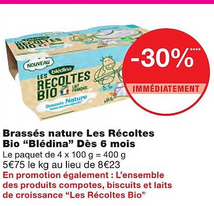 Brassés Nature Les Récoltes Bio "blédina" Dès 6 Mois