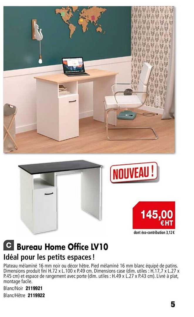 Bureau Home Office Lv10 Idéal Pour Les Petits Espaces !