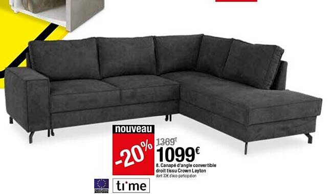 canapé d'angle convertible droit tissu crown layton