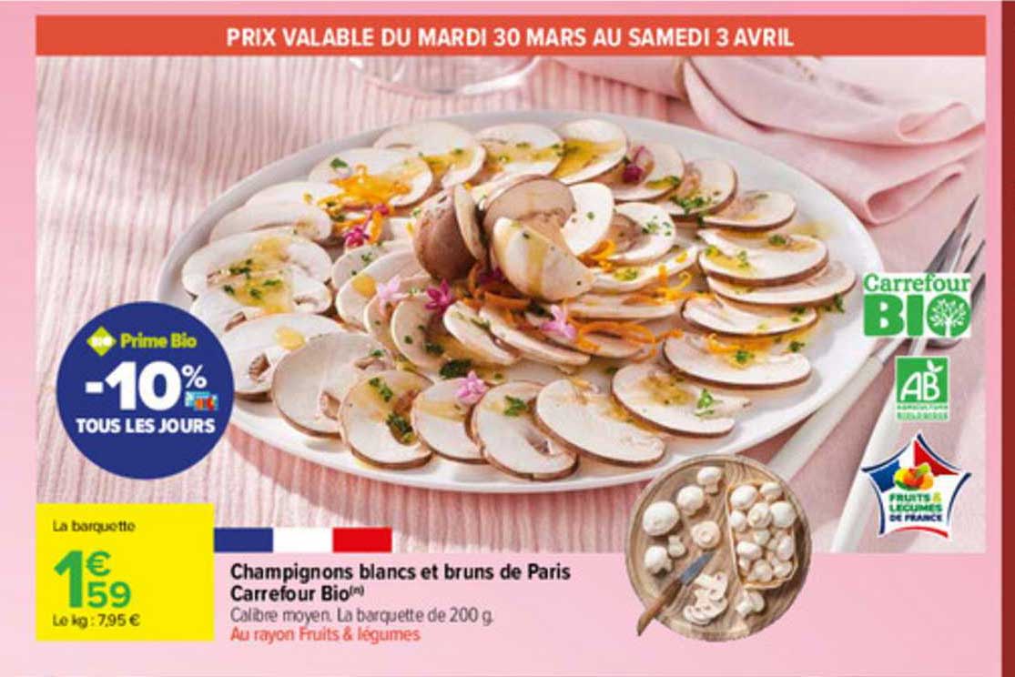 champignons blancs et bruns de paris carrefour bio
