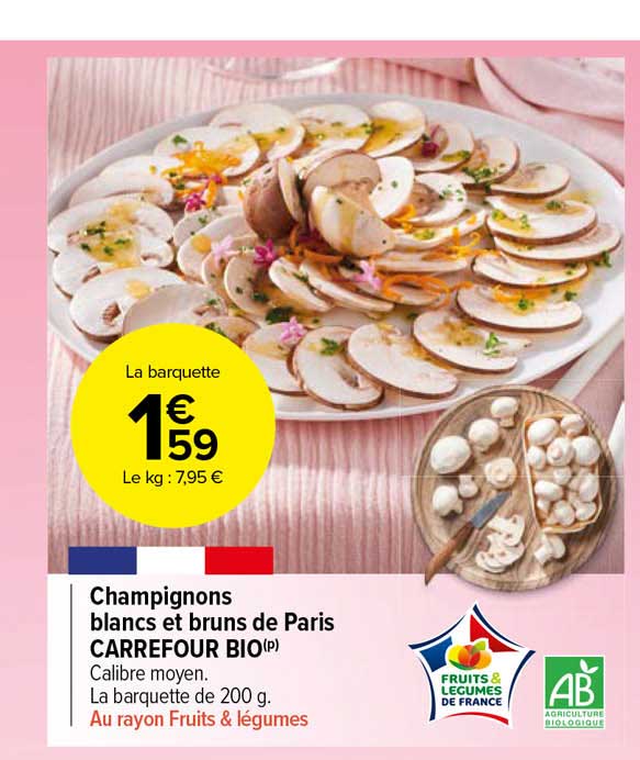 champignons blancs et bruns de paris carrefour bio