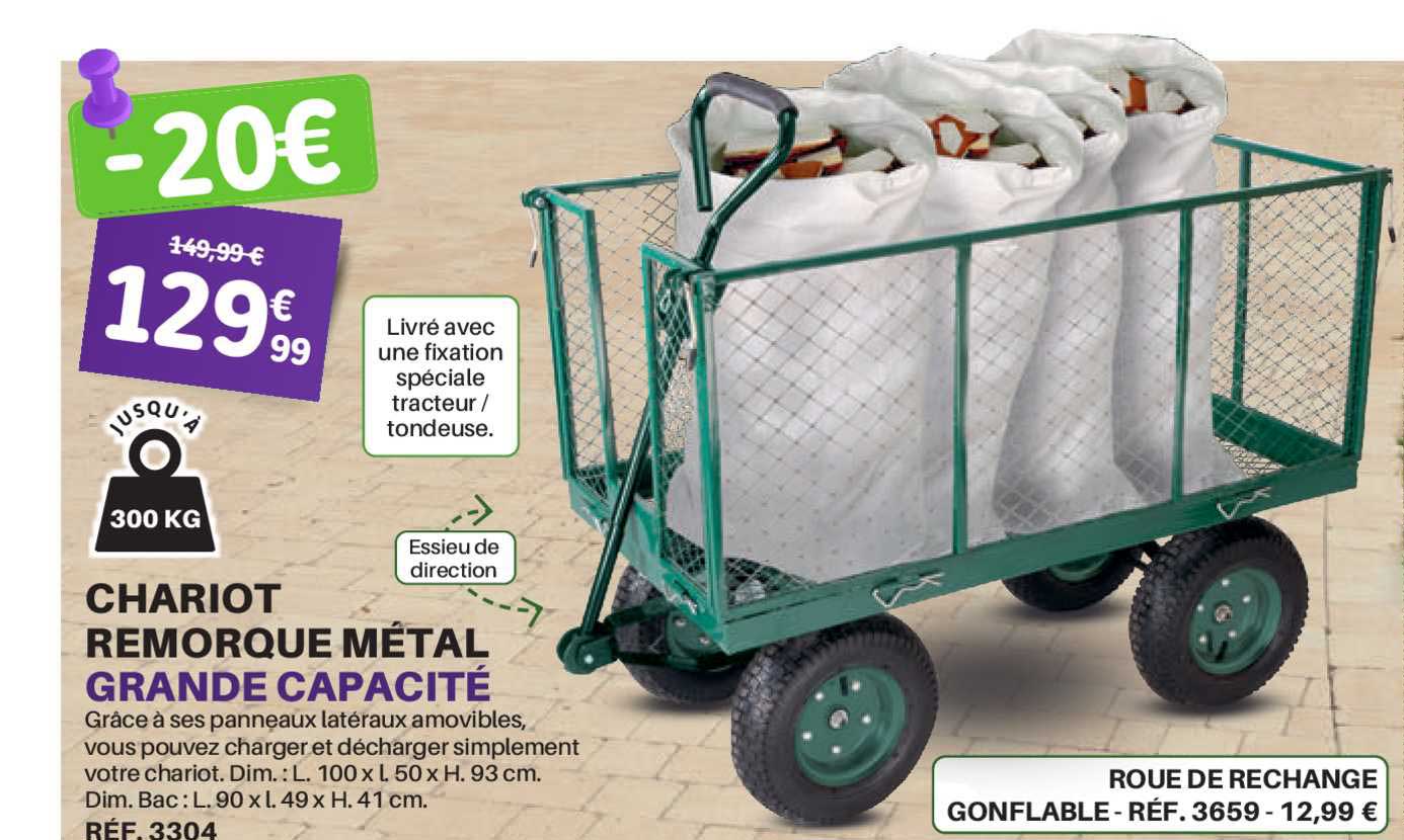chariot remorque métal grande capacité