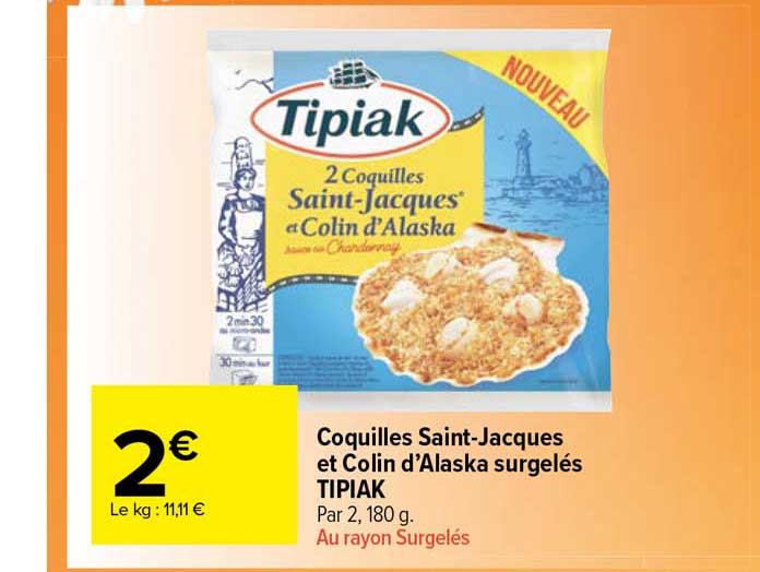 coquilles saint-jacques et colin d'alaska surgelés tipiak