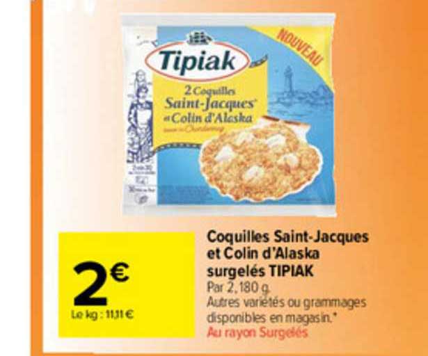 coquilles saint-jacques et colin d'alaska surgelés tipiak