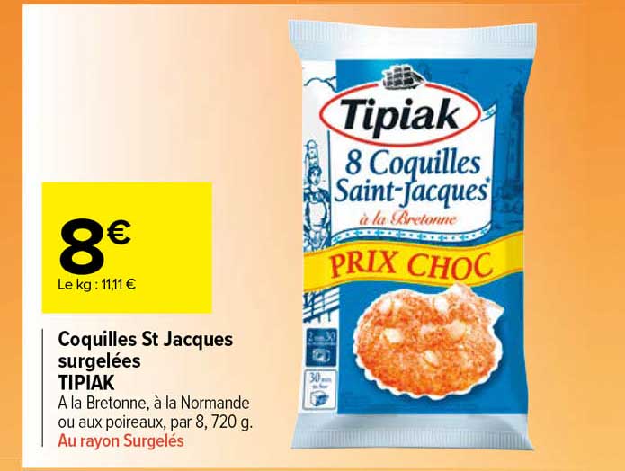 coquilles st jacques surgelées tipiak