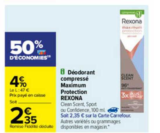 déodorant compressé maximum protection rexona