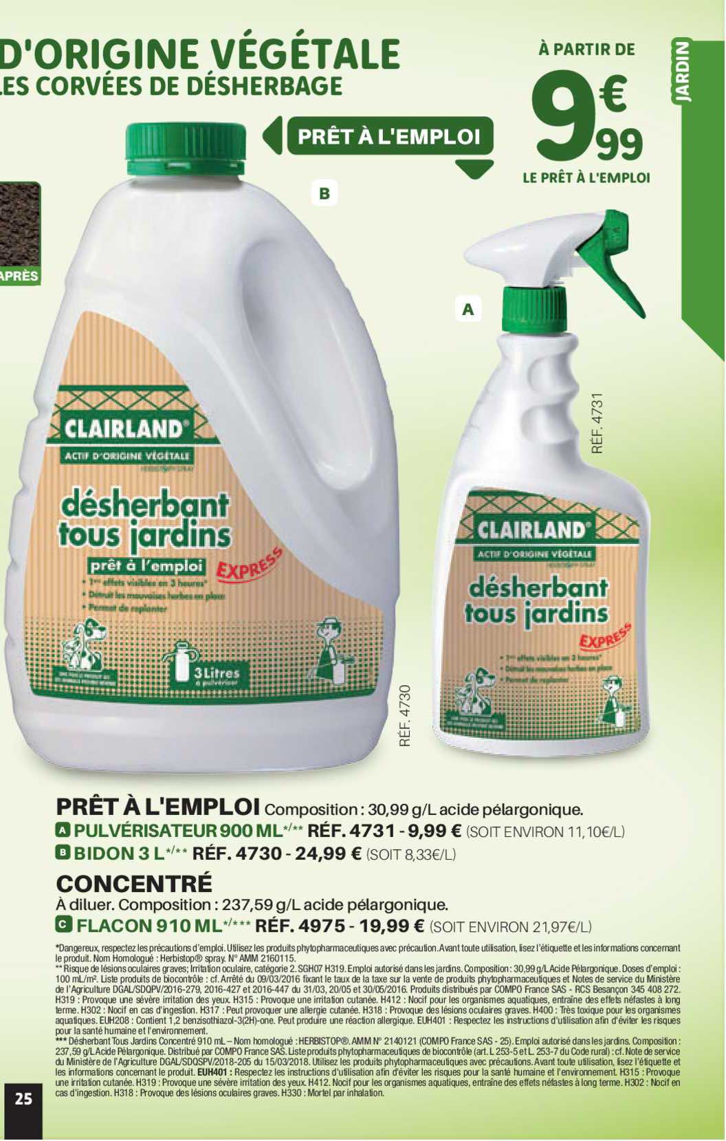 désherbant tous jardins clairland prêt à l'emploi, concentré