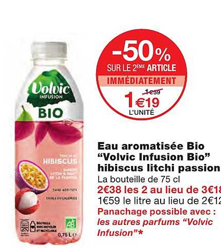 Eau Aromatisée Bio "volvic Infusion Bio" Hibiscus Litchi Passion