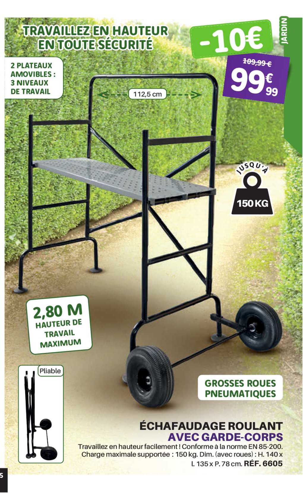 échafaudage roulant avec garde-corps