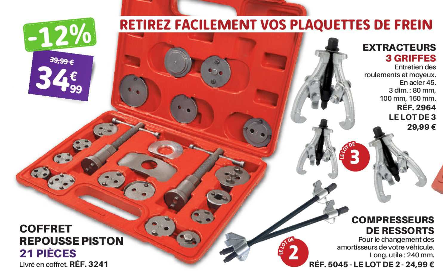 extracteurs, coffret repousse piston, compresseurs de ressorts