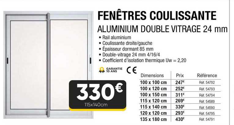 Fenêtres Coulissante : Aluminium Double Vitrage 24 Mm