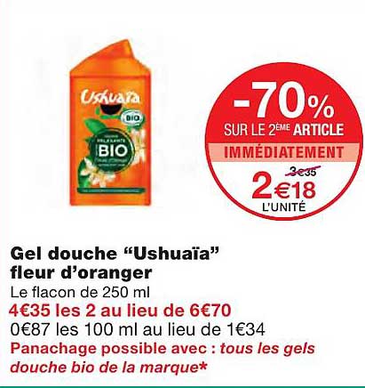 gel douche "ushuaïa" fleur d'oranger