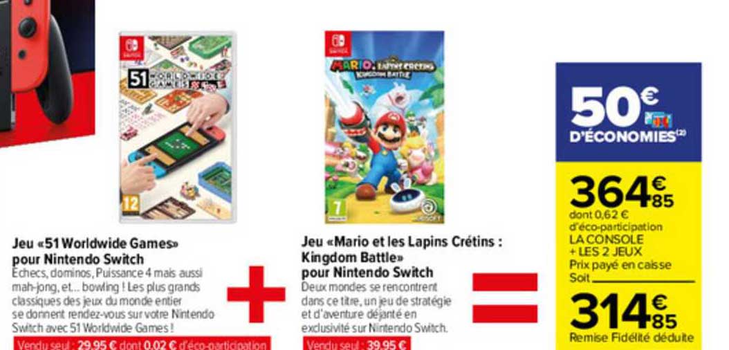 jeu «51 worldwide games» pour nintendo switch, jeu «mario et les lapins crétins : kingdom battle» pour nintendo switch
