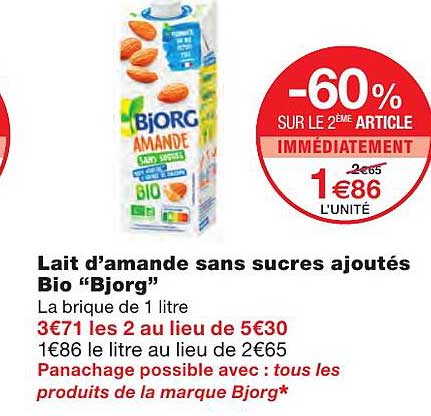 lait d'amande sans sucres ajoutés bio "bjorg"