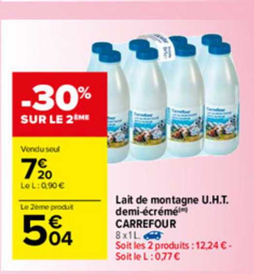 lait de montagne u.h.t. demi-écrémé carrefour