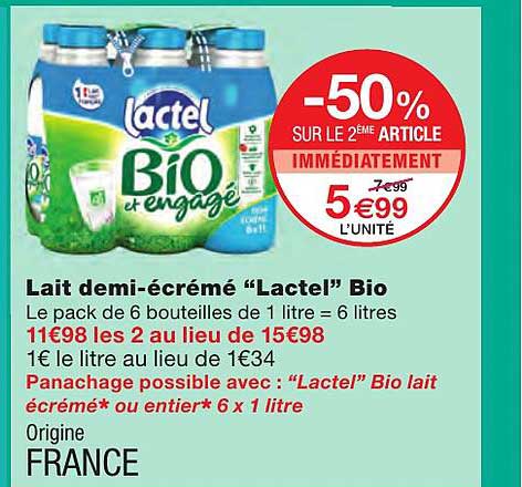 lait demi-écrémé "lactel" bio