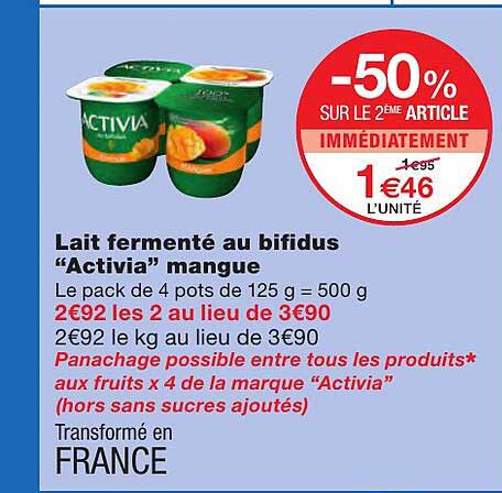 Lait Fermenté Au Bifidus "activia" Mangue