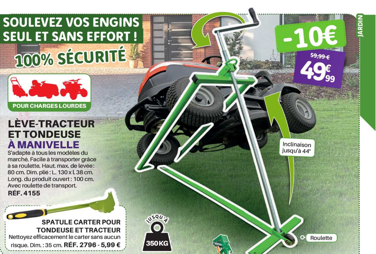 lève-tracteur et tondeuse à manivelle