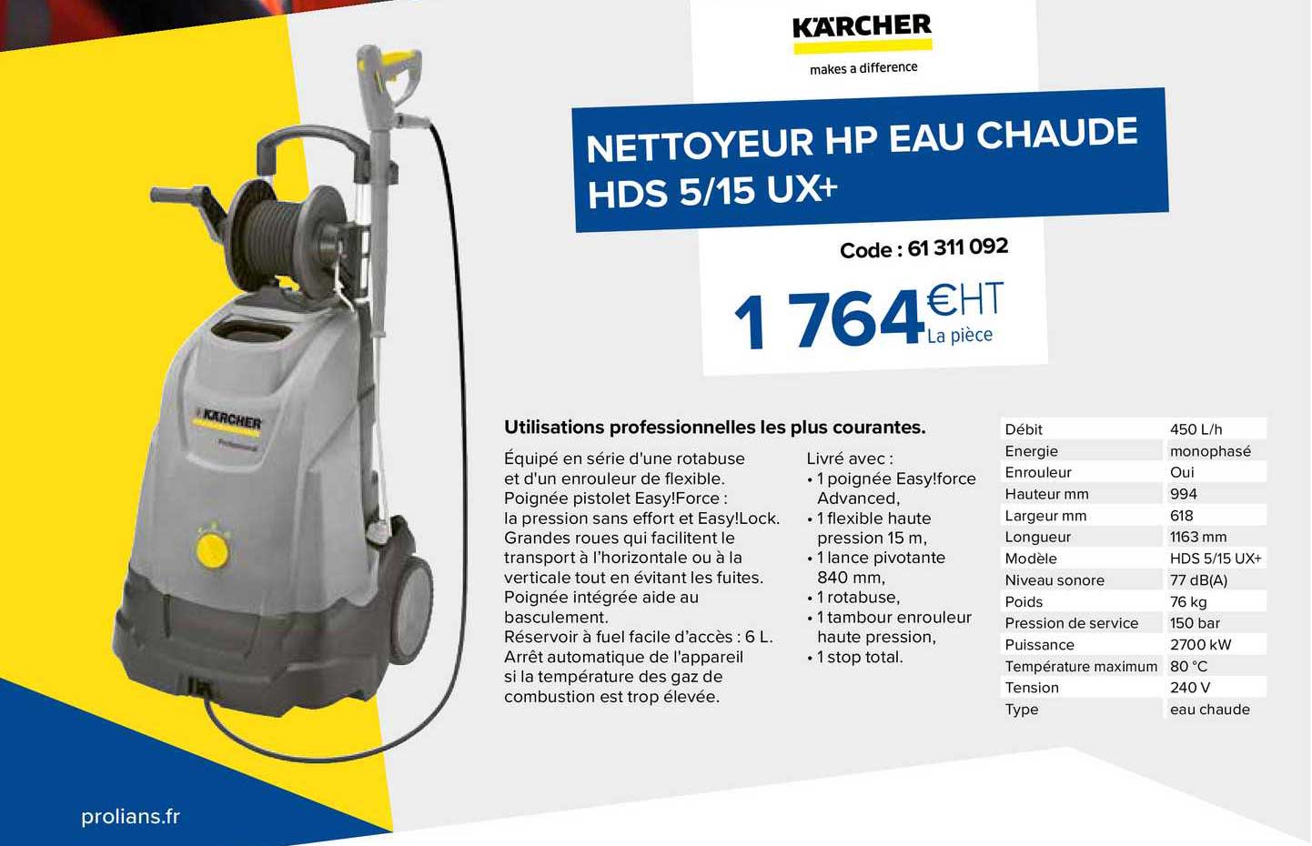 nettoyeur hp eau chaude hds 5-15 ux+
