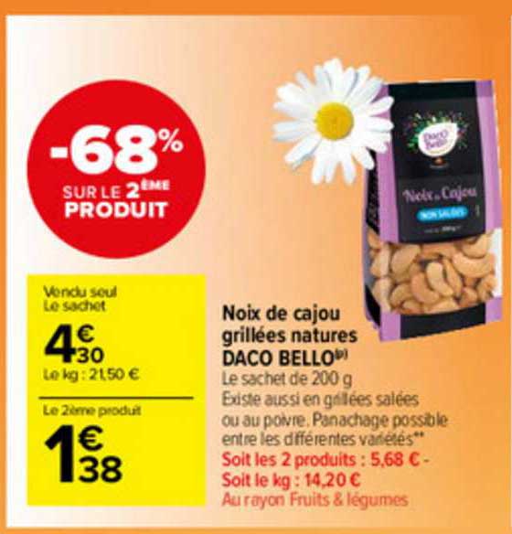 noix de cajou grillées natures daco bello