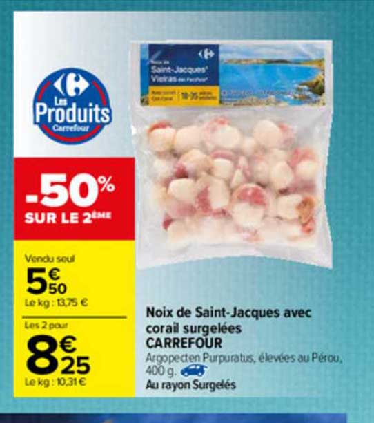 noix de saint-jacques avec corail surgelées carrefour