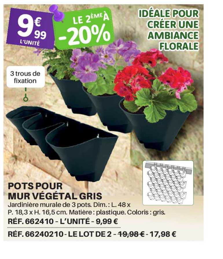 pots pour mur végétal gris