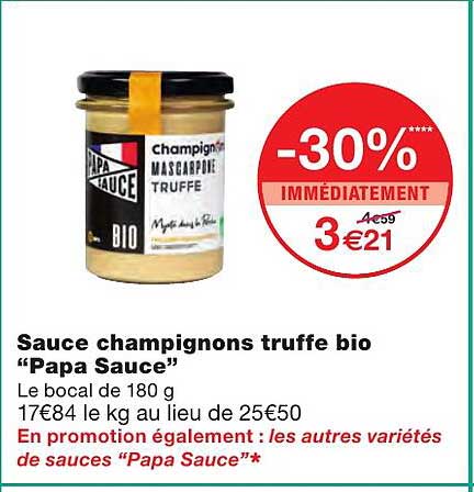 Sauce Champignons Truffe Bio "papa Sauce"