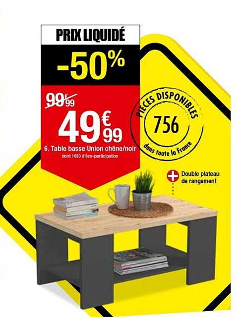 table basse union chêne-noir