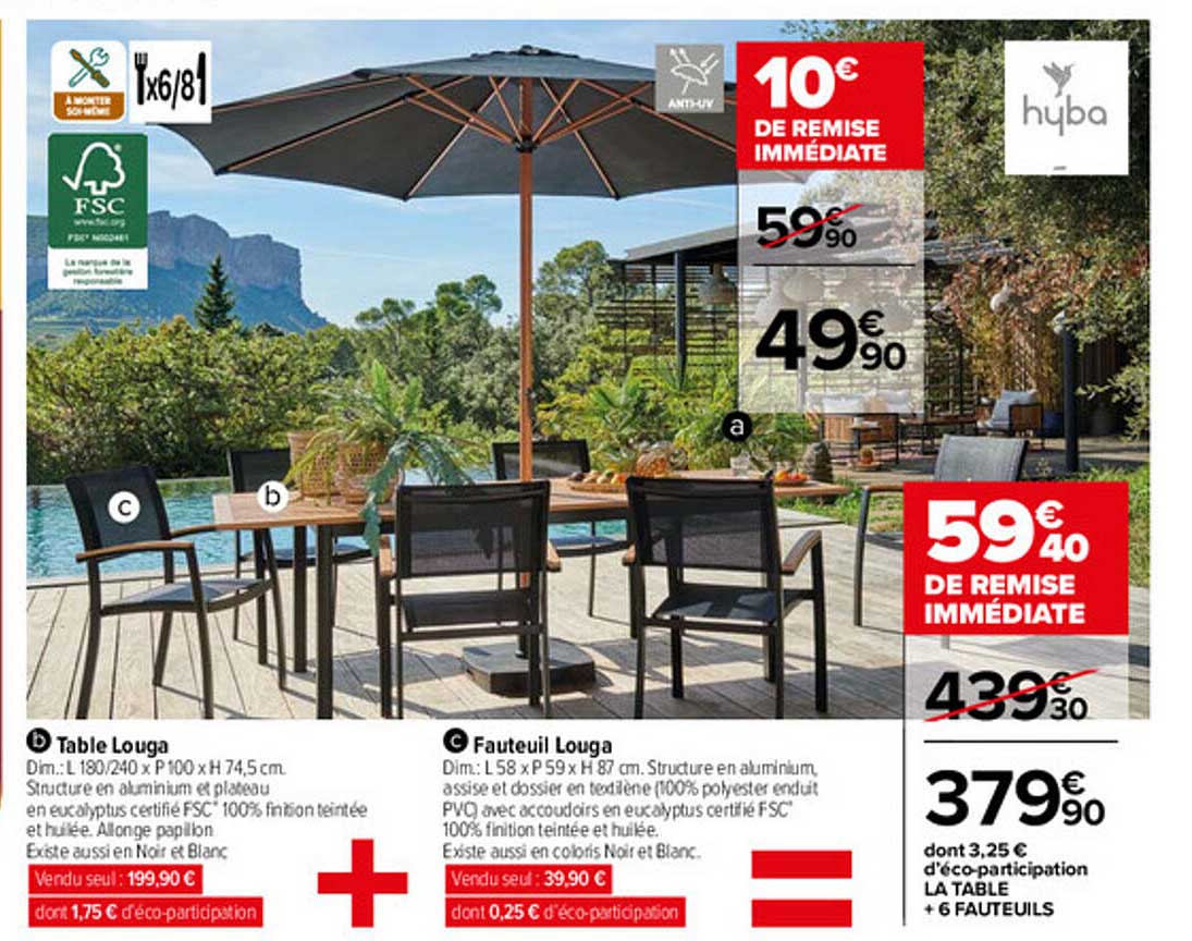 table louga, fauteuil louga