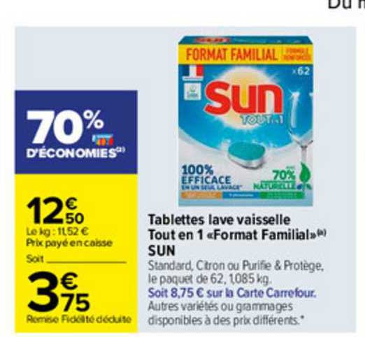 tablettes lave vaisselle tout en 1 «format familial» sun