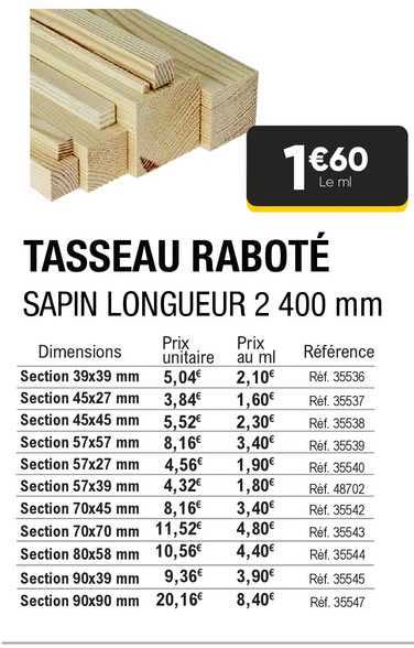 tasseau raboté