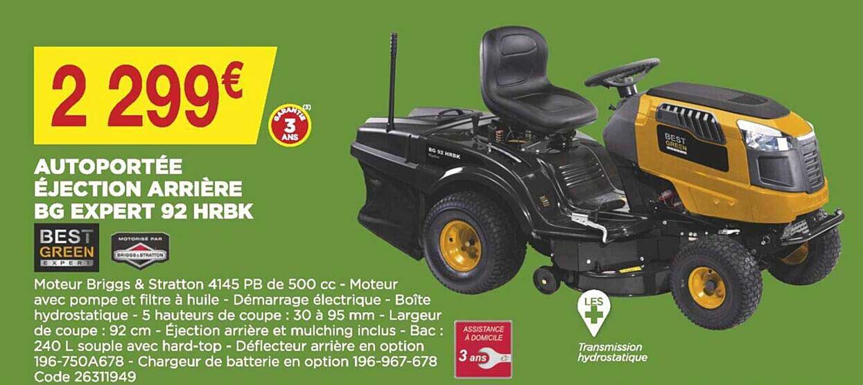 autoportée éjection arrière bg expert 92 hrbk best green