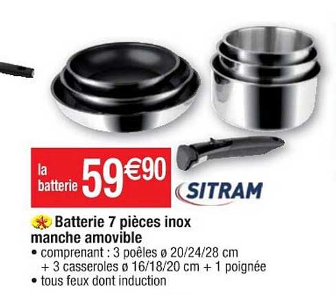 Batterie 7 Pièces Inox Manche Amovible Sitram