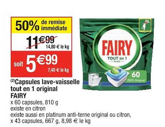 Capsules Lave-vaisselle Tout En 1 Original Fairy 50% De Remise Immédiate