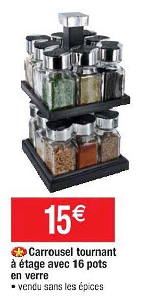 carrousel tournant à étage avec 16 pots en verre