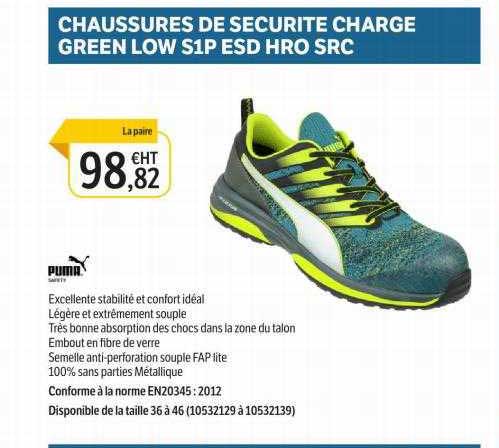chaussures de securité charge green low s1p esd hro src