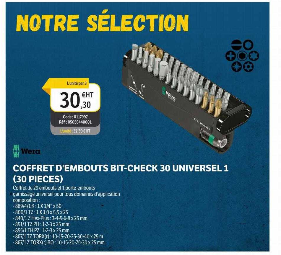 coffret d'embouts bit-check 30 universel 1 (30 pièces) wera
