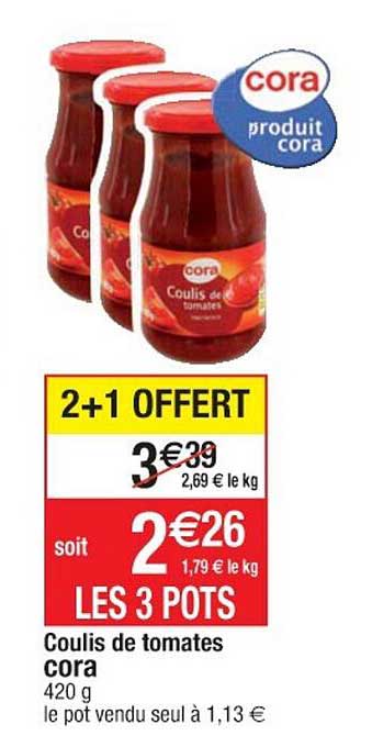 Coulis De Tomates Cora 2+1 Offert