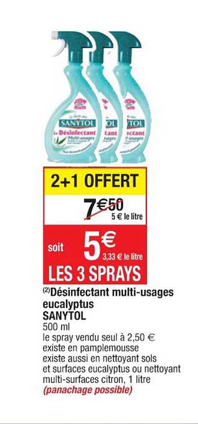 désinfectant multi-usages eucalyptus sanytol 2+1 offert