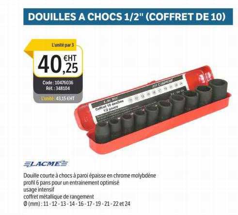 douilles à chocs 1 2" (coffret de 10) lacmé